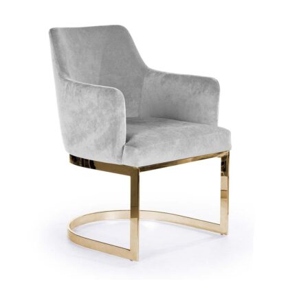 szare krzesło na złotej podstawie ze stali nierdzewnej